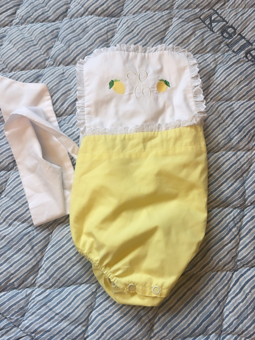 The Beaufort Bonnet Company Yellow Lemon-Embroidered Baby One-Piece